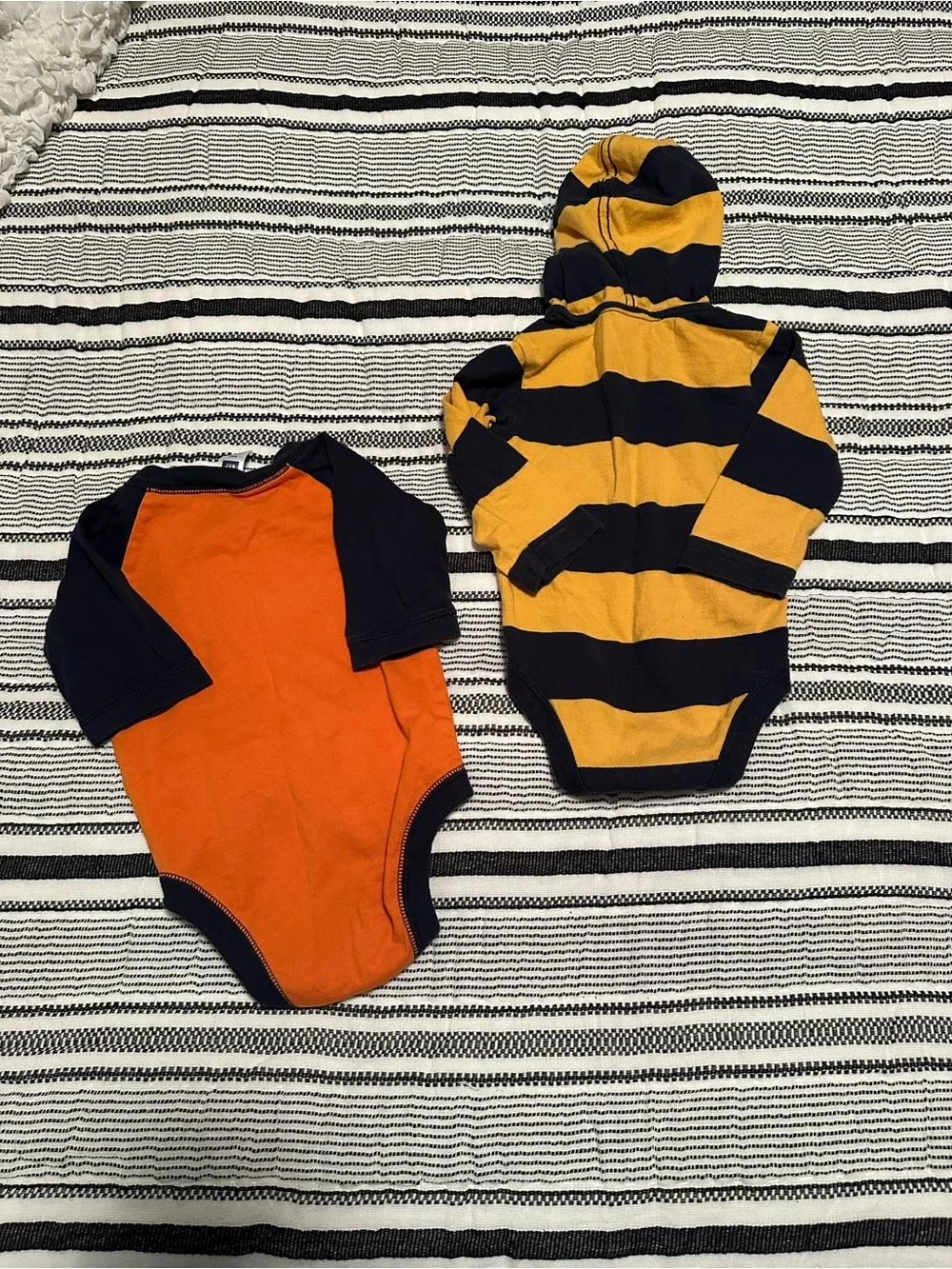 GAP Onesie Bundle (Orange & Navy Logo/Yellow & Navy Hoodie)-Size 6-12M